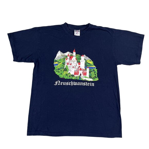 Vintage Neuschwanstein Castle Bavaria Germany Mens T-Shirt Sz Small - Picture 1 of 6